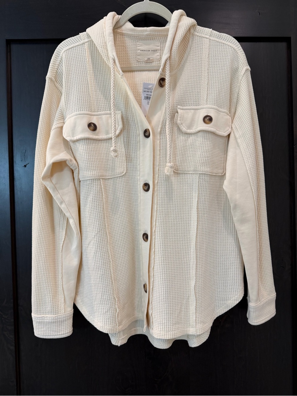 NWT American Eagle Cream Waffle Knit Hooded Shacket Size S